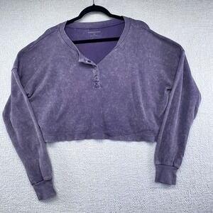 Aeropostale Purple Thermal‎ Crop Top Long Sleeve Button Up, Women's Athleisure